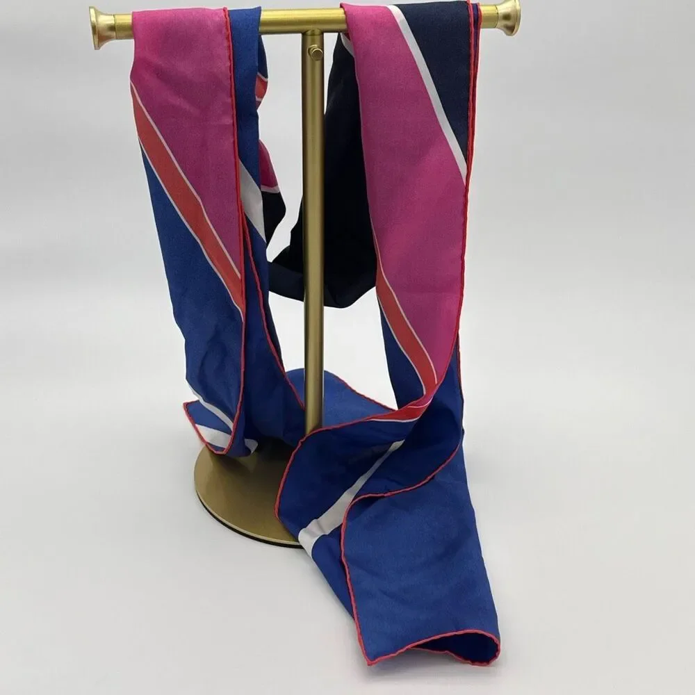 Vintage 80s Oblong Scarf 67x11 Pink Blue Red Stripe Colorblock Mod Long Neck Wra